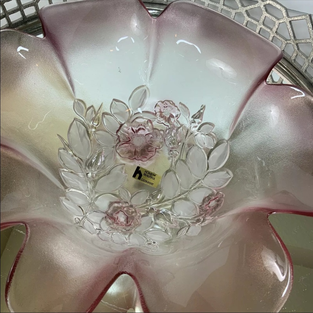 Home Beautiful Bowl Germany Crystal Rose Floral Vintage Pink NOS #MN - Picture 3 of 8